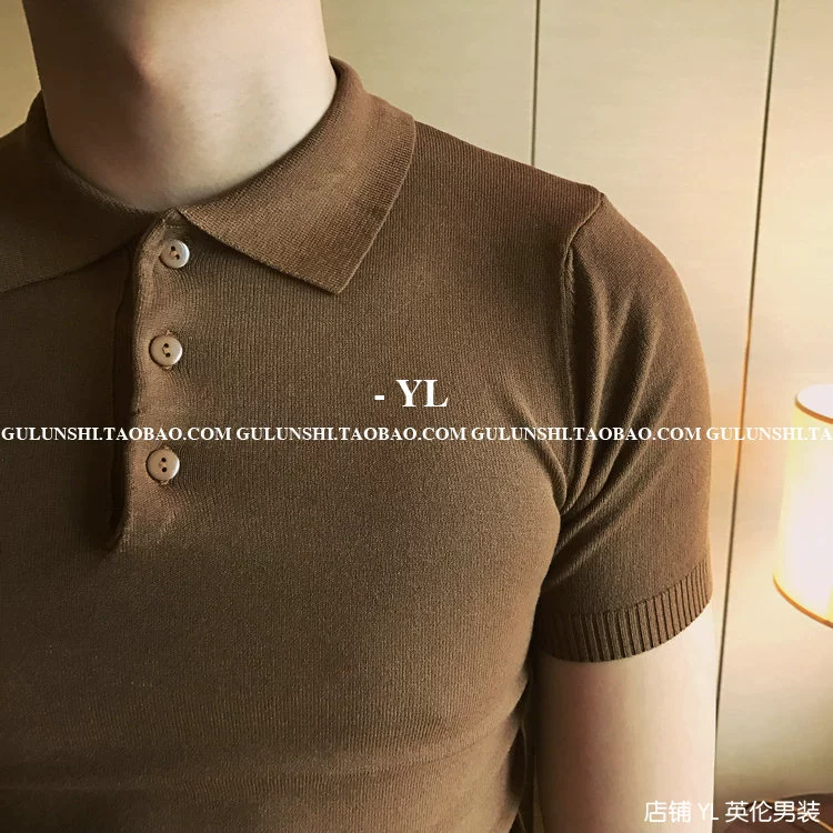 Mùa hè nam Hàn Quốc Dongdaemun Slim cổ áo nhỏ tay ngắn polo nam đơn giản đan kiểu Hồng Kông áo thun nhỏ tươi