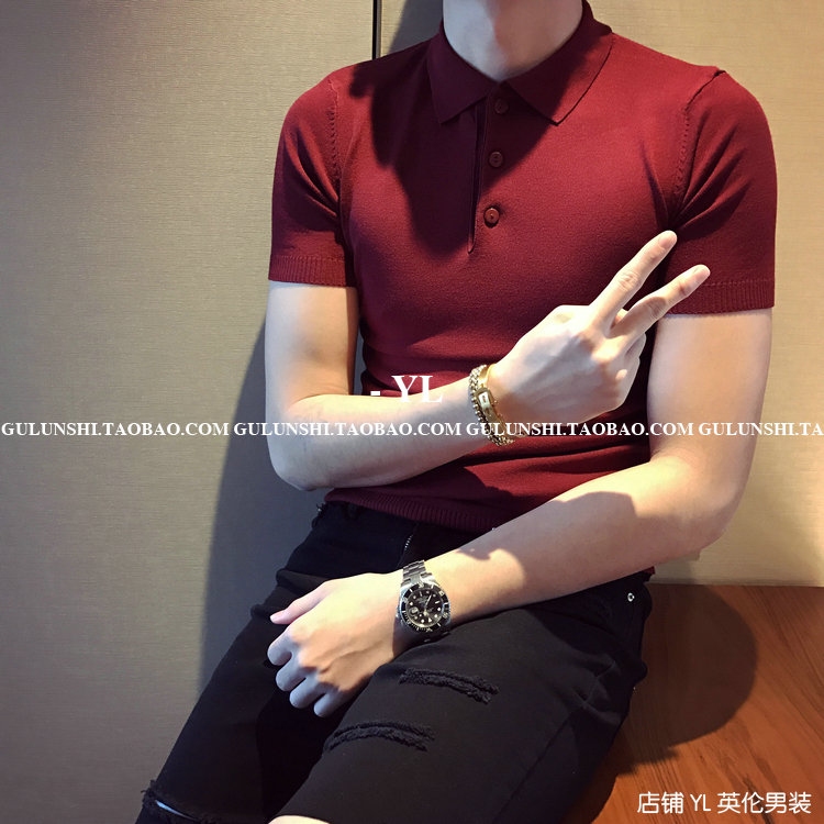 Mùa hè nam Hàn Quốc Dongdaemun Slim cổ áo nhỏ tay ngắn polo nam đơn giản đan kiểu Hồng Kông áo thun nhỏ tươi áo polo nam đẹp
