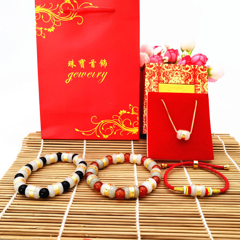 Gold Inlaid Yuu Road Pass Pendant and Tian Yugold Transfer Pearl Bucket Pearl transfer Carry-on Pendant Silver Necklace Woman