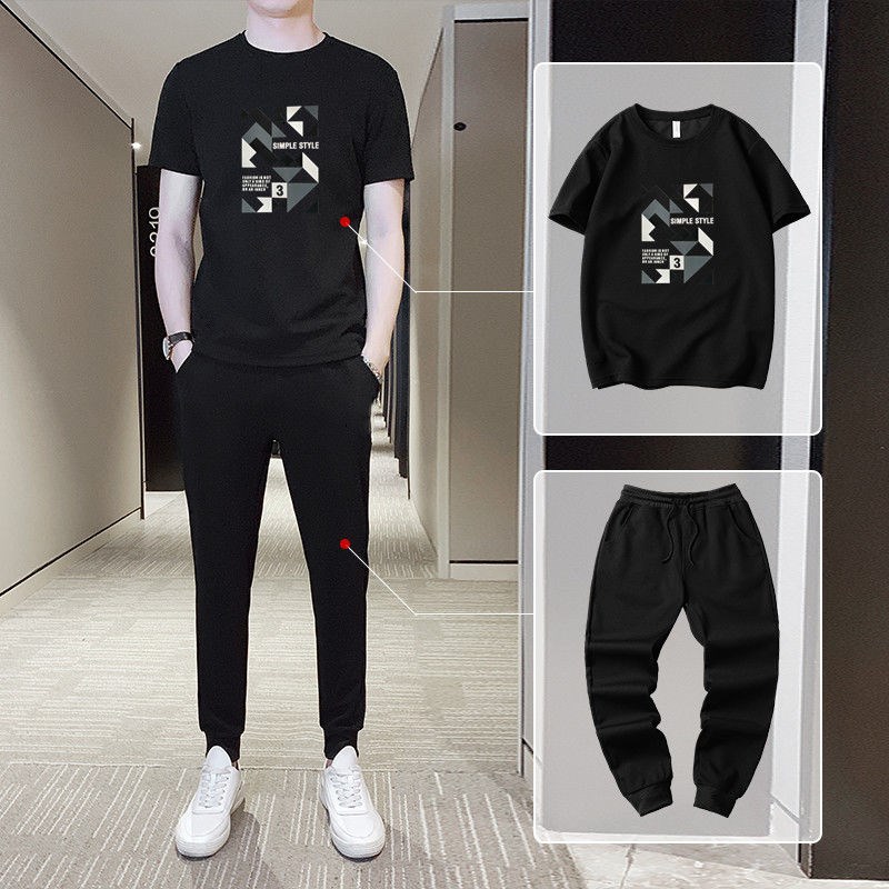 (Tops và quần) ngắn tay nam T-shirt Casual thể thao Một Set nam mùa hè Handsome Quần áo triều nam