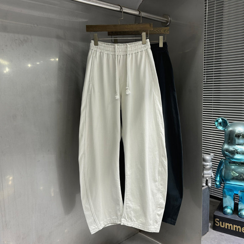 Spring 2026 Young Men's Fashion Trendy Pure Cotton Knit Loose Wide-Leg Pants, Scimitar Hem Floor-Length Trousers