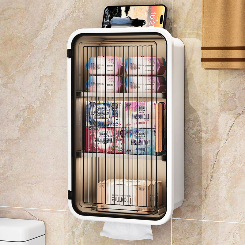 Bathroom Toilet Paper Holder, Punch-Free Wall-Mounted Toilet Paper Storage Rack, Waterproof Sanitary Napkin Tissue Box for Bathroom