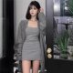 Witty love Lv Shan same style jacket lazy wind autumn and winter Korean version V-neck gray mid-length sweater cardigan women