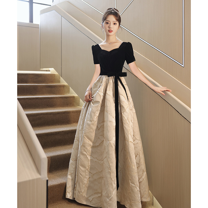 Evening Dress for Women, Black, Light Luxury, Niche, High-End, French Style, High-End Vocal Performance Exam, Coming-Of-Age Ceremony, Host Performance