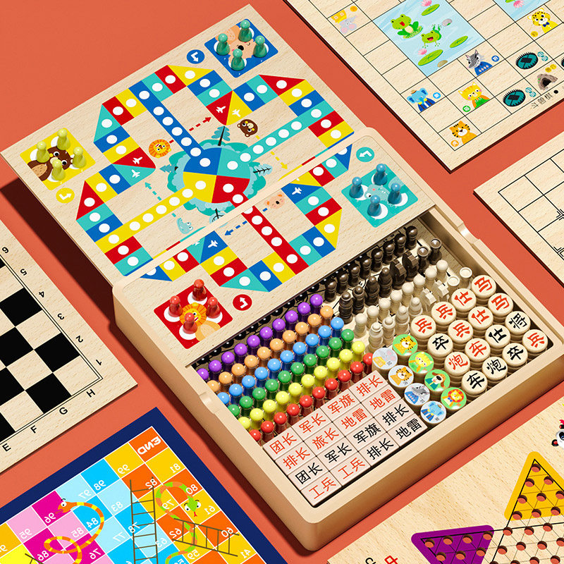 Checkers Flight Chess Five Chess Fighting Beast Chess Children Elementary Students Wooden Chess puzzle Puzzle Toy Versatile Chess Gift-Taobao