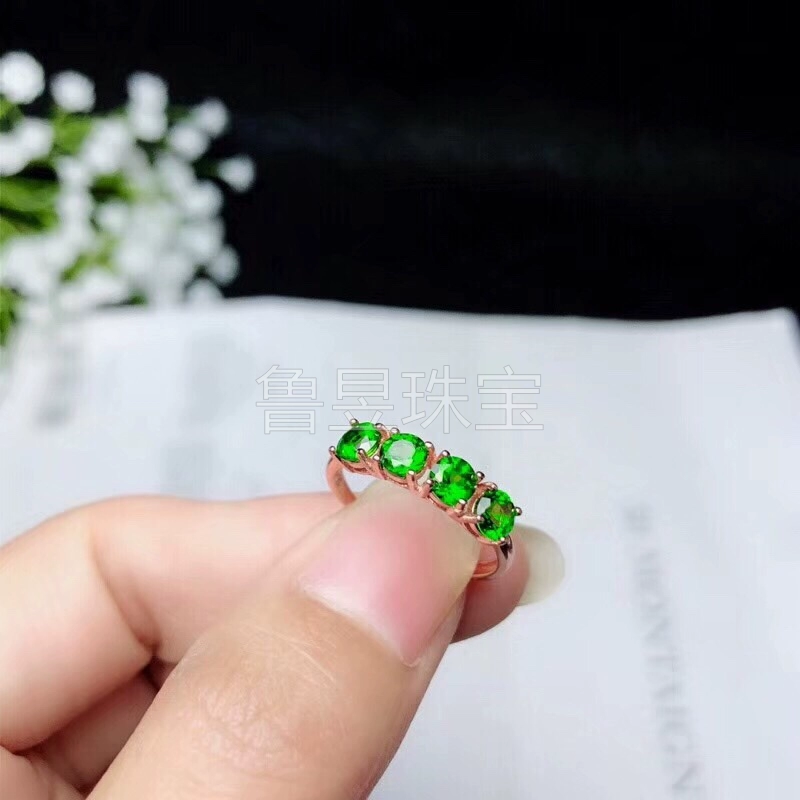 nhẫn bạc s925 trống giữ 4 vòng tròn 4mm khảm ngọc pha lê topaz và thiết lập nhóm đơn giản khác - Nhẫn