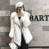  2021 new imported raccoon hair woven fur coat womens mid-length Korean suit collar fox fur coat