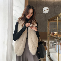  Whole skin fox fur grass vest womens short wool vest Korean slim and thin fur jacket 2021 new