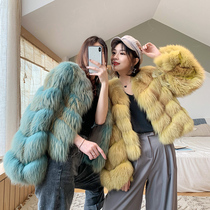  2021 winter new whole leather fox fur grass coat female Korean long-sleeved short imported red fox fur coat