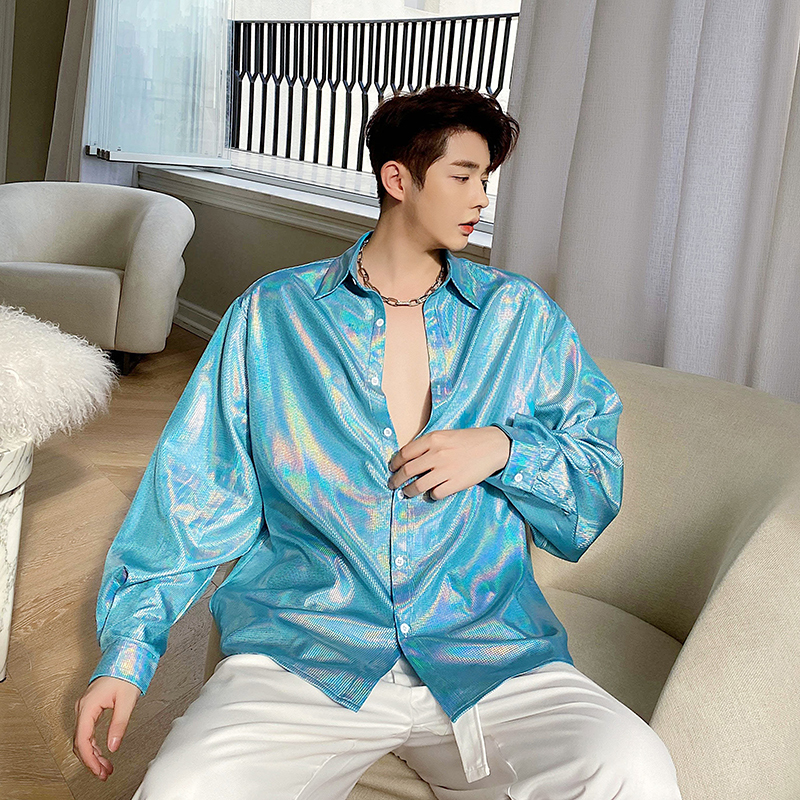ins Singer Nightclub Dj Stage Group Performance Costume Colorful Sequin Shirt Men's Sparkling Trendy Top