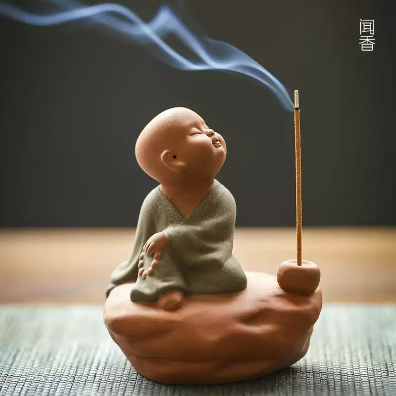 禅意紫砂可养茶宠小和尚茶室装饰摆件茶桌小沙弥香道香薰香炉摆设-淘宝