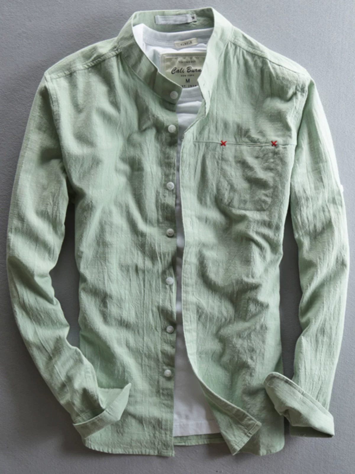 Shirt, long-sleeve with a round collar, spring retro cloth, Chinese style, cotton and linen, with sleeve