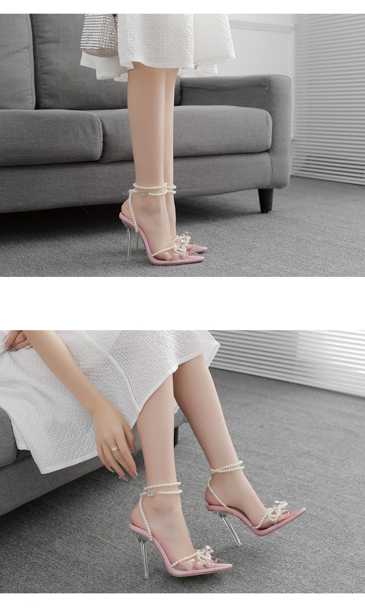 Women's Elegant Solid Color Pearls Point Toe High Heel Sandals display picture 5