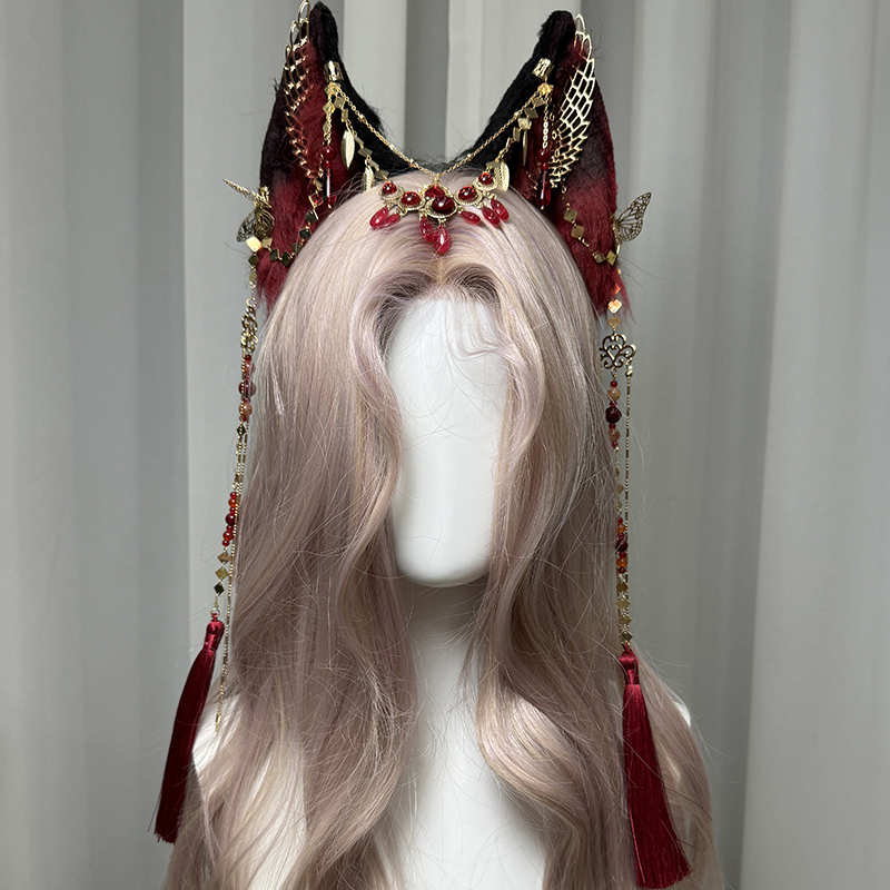 Original Long Tassel Animal Ears Handmade Headband Fox Ears Exotic Style Headdress Cat Ears Two-Dimensional Cos Rabbit Ears