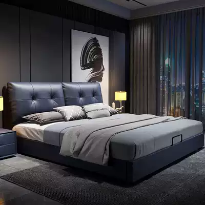 Master bedroom leather bed 1 8 meters Nordic simple wedding bed Italian soft bed 1 5 small apartment double bed Modern light luxury bed