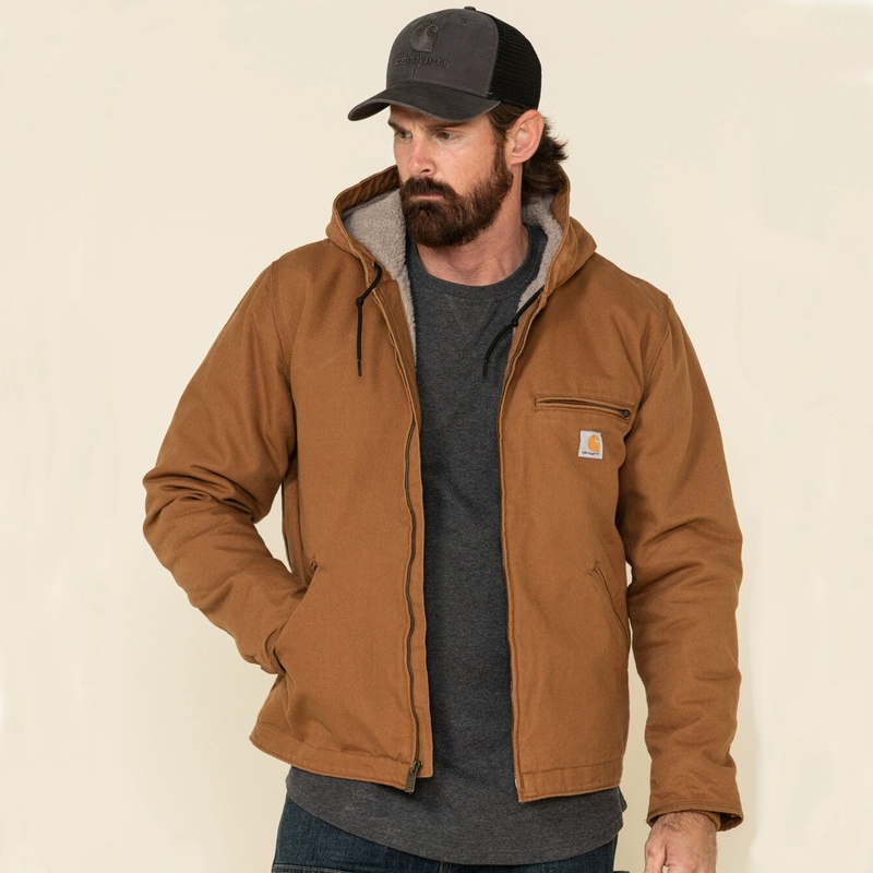 Authentic In-Stock Carhartt 104392 Washed Canvas Hooded Fleece-Lined Jacket J141 Upgrade