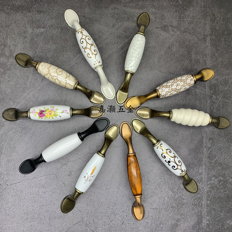 Fine Yellow Green Bronze Gold Thread Ivory White Coffee Ancient Desert Rose Cherry Blossom Ceramic Drawer Handle Black And White Cabinet Door Handle