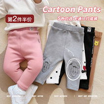 Chen Tai Pig L Mother Baby Cartoon IP Printed Hit Bottom Pants Winter Style Children Silver Fox Suede Warm Long Pants 100 Hitch