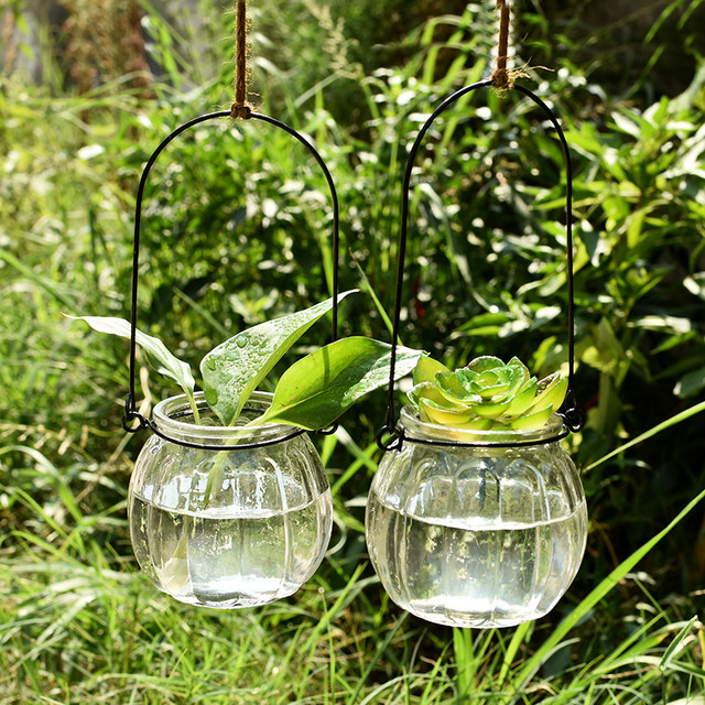 9 pieces of hanging transparent glass vase pumpkin small hanging bottle simple hydroponic flower pot indoor gardening home decoration