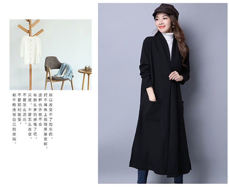 Đặc biệt hàng ngày mùa thu sản phẩm mới không gian dài cotton và áo khoác lanh dày nghệ thuật áo dài tay áo gió cardigan quần áo kích thước lớn của phụ nữ áo len cổ lọ form rộng