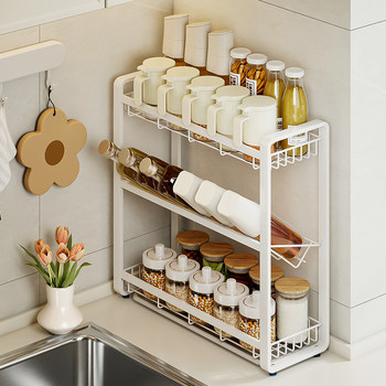 Narrow-sided spice rack with diagonal opening for layered storage flins
