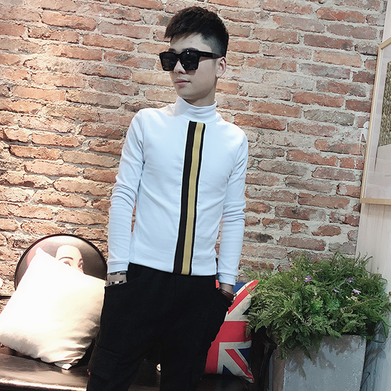 Hipster mid-collar base shirt T-shirt Male spirit guy tight velvet long-sleeved T-sleeve Korean version of the personality handsome T-shirt tide