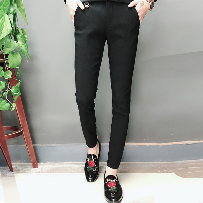 Spring and summer new Korean version of the trend of handsome trousers vibrato net red slim 9 points pants fast hand with the same small feet pencil pants