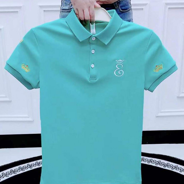 Summer trendy brand embroidered polo shirt short-sleeved men's trendy Hong Kong style T-shirt trendy men handsome lapel half-sleeved top