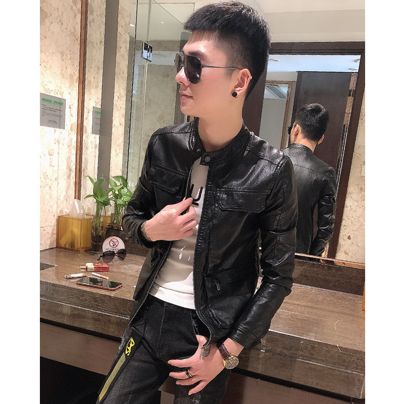 Spiritual young coat men's coat of leather clothes Han edition of handsome repair locomotive clothes spring and autumn trend men's thin personality coat