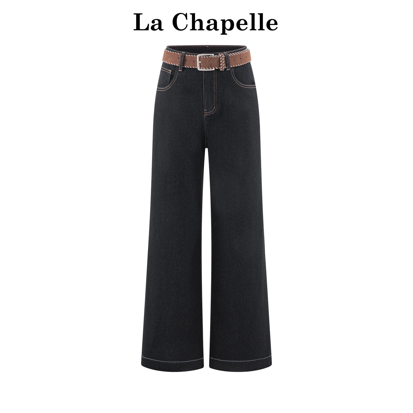 拉夏贝尔莱赛尔明线直筒牛仔裤女通勤职场时尚宽松显瘦百搭长裤子