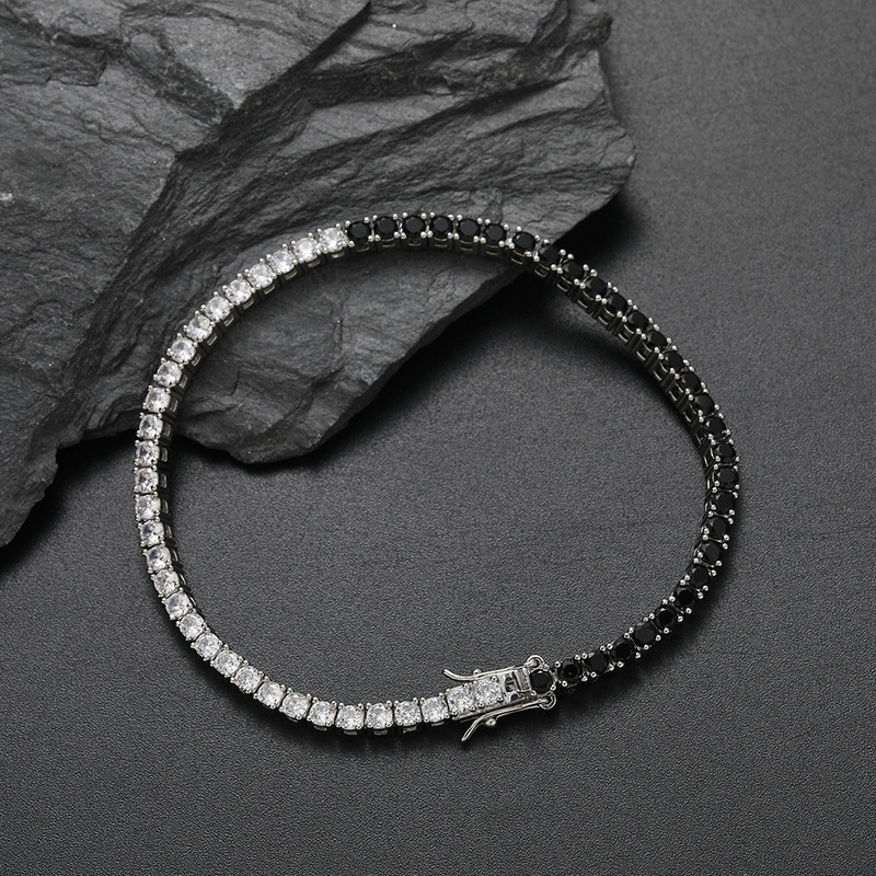 Ice Bling 3mm Black and White Diamond Spliced Zircon Tennis Chain Niche Original Design Personalized Bracelet Trendy