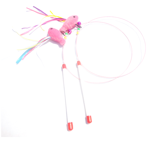 Spot Colorful Mint Fish Type Wire Teasing Cat Stick With Bell Toy Air Flying Kitty supplies 