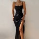 European and American style ins high-end sexy ladies temperament American long skirt open back split suspender evening dress dress