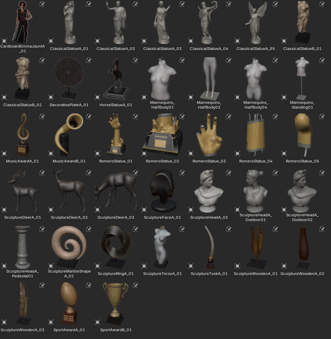 古典雕塑类” “人体模型类” “奖杯 / 奖牌类” “动物雕塑类” “装饰摆件类”