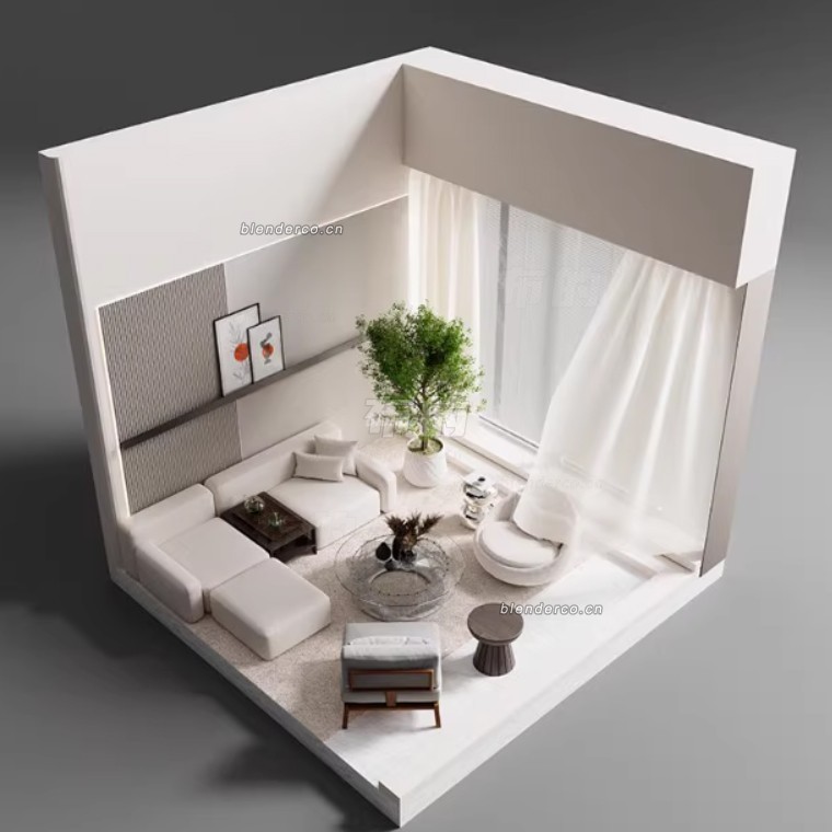 blender练习 方格小房间方格 室内场景