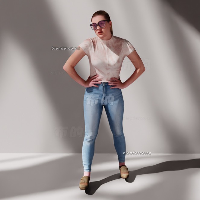 blender叉腰美女模型_blender布的07