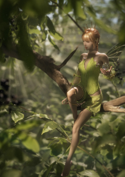 C4D森林树上植物精灵CG人物3D模型OC渲染场景工程