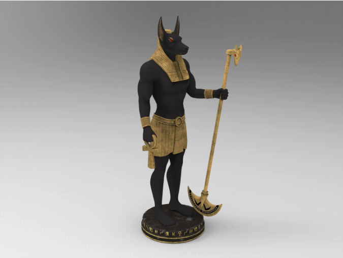 C4D古埃及神话FBX阿努比斯STL神祇OBJ胡狼头人身Blender雕像权杖