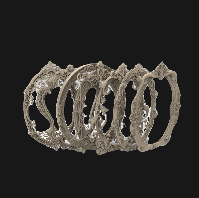 C4D FBX STL OBJ SU Blender欧式雕花石膏装饰圆形雕花画框3D模型