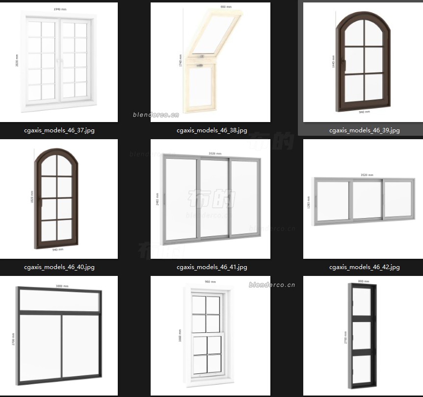 50款塑钢窗推拉圆弧窗室内窗户3D模型C4D/fbx/obj/max-vr格式素材