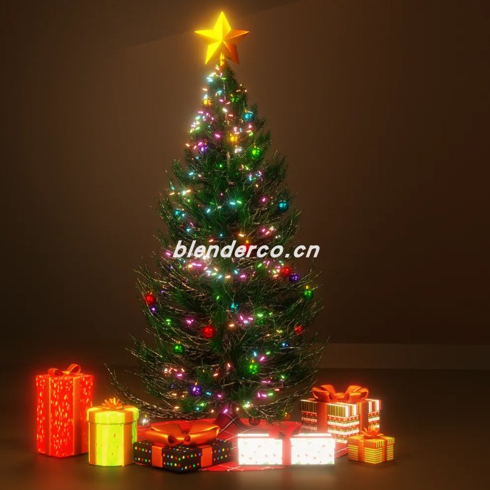 blender圣诞树和礼物模型_blender布的44