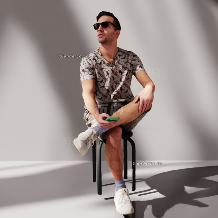 blender坐着观察的年轻男子模型_blender布的68