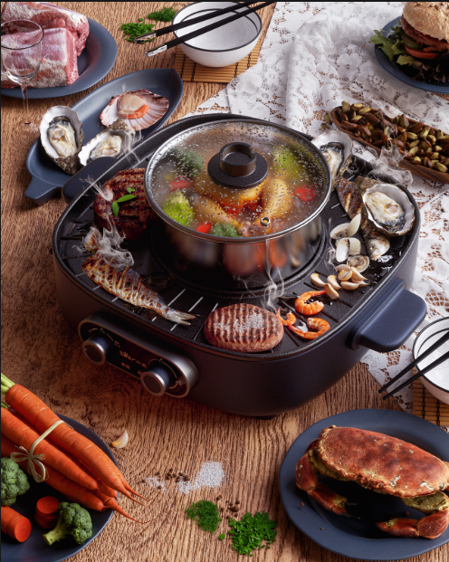 C4D写实餐桌烧烤盘虾蟹蔬菜扇贝电商3D模型OC渲染场景