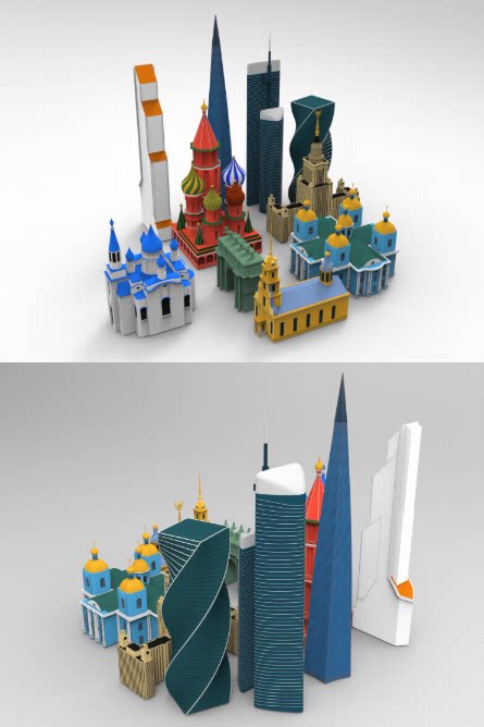 C4D卡通俄罗斯风格穹顶建筑FBX地标STL摩天大楼素材Blender模型