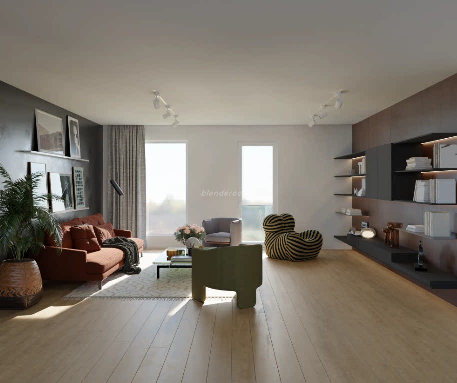 42 – 现代客厅 Blender 模型