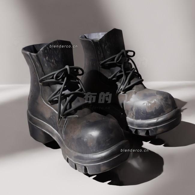 blender多边脏黑皮靴模型_blender布的23