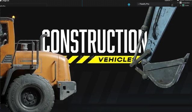 Blender挖掘机起重机叉车卡车 KitBash3D – Construction Vehicles