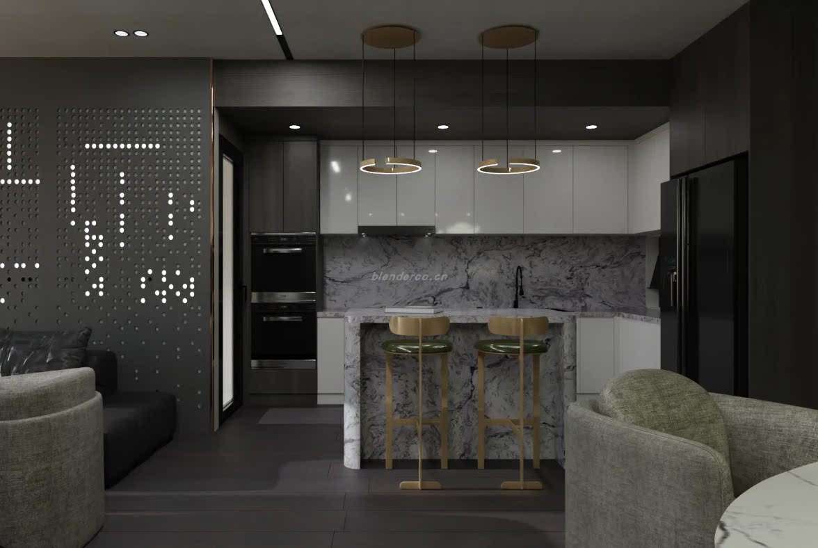 40 – 深色室内空间 Blender 模型