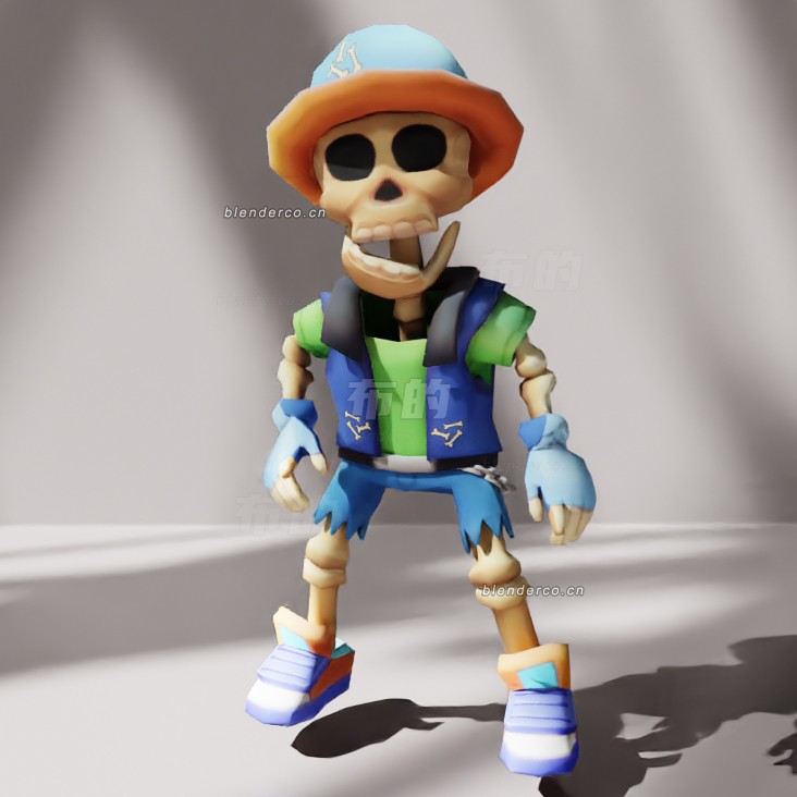 blender骨架低多边形游戏角色模型_blender布的70