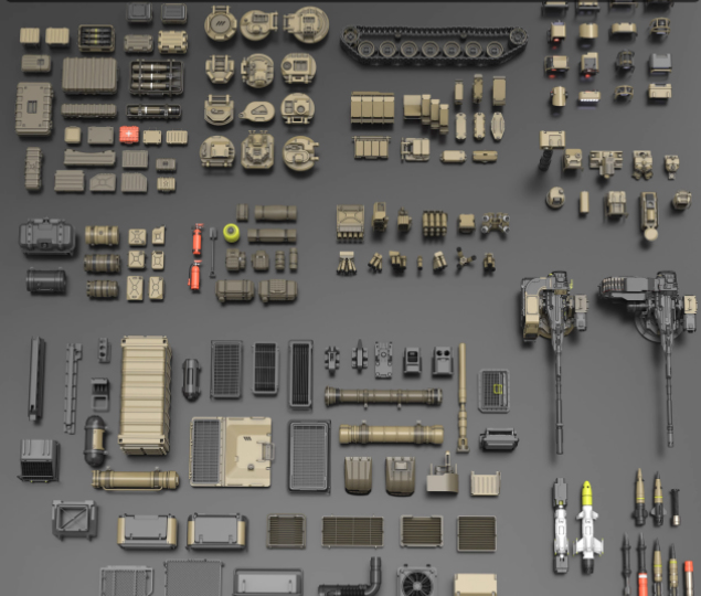 blender科幻机械硬表面3d模型max履带炮台舱门按钮模型c4d建筑